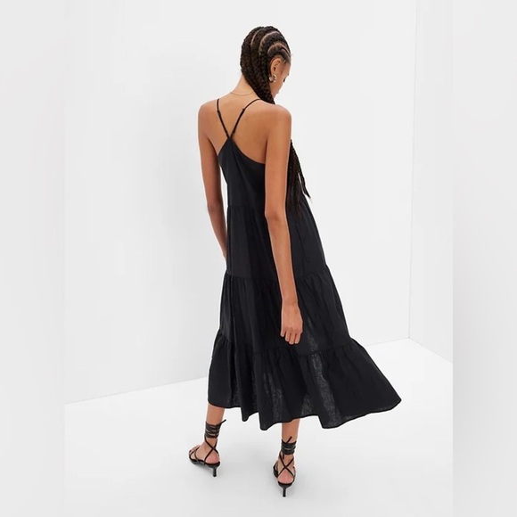 GAP Black Linen Blend Tiered Midi Dress XXS | XS Spaghetti Strap - Picture 10 of 12